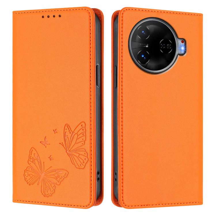 For Tecno Camon 30 Pro Strong Magnetic Dual Butterfly RFID Vegan Leather Phone Case