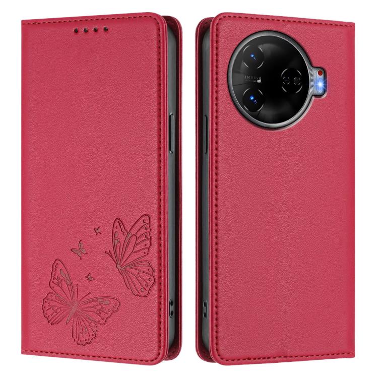 For Tecno Camon 30 Pro Strong Magnetic Dual Butterfly RFID Vegan Leather Phone Case