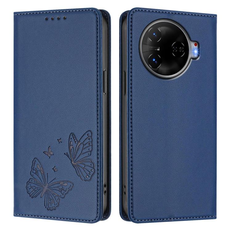 For Tecno Camon 30 Pro Strong Magnetic Dual Butterfly RFID Vegan Leather Phone Case