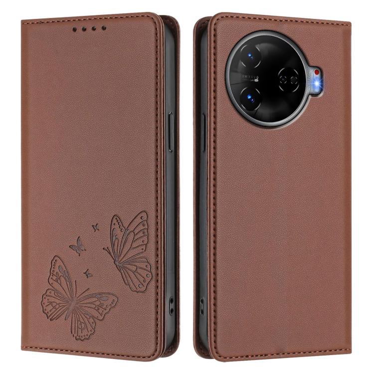 For Tecno Camon 30 Pro Strong Magnetic Dual Butterfly RFID Vegan Leather Phone Case