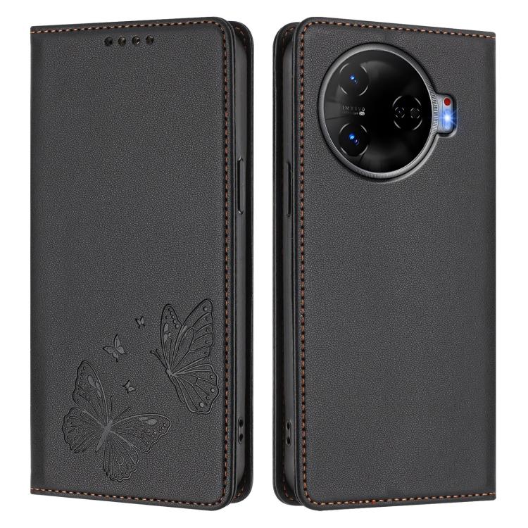 For Tecno Camon 30 Pro Strong Magnetic Dual Butterfly RFID Vegan Leather Phone Case