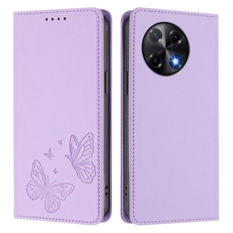 For Tecno Camon 30S / Camon 30S Pro Strong Magnetic Dual Butterfly RFID Vegan Leather Phone Case
