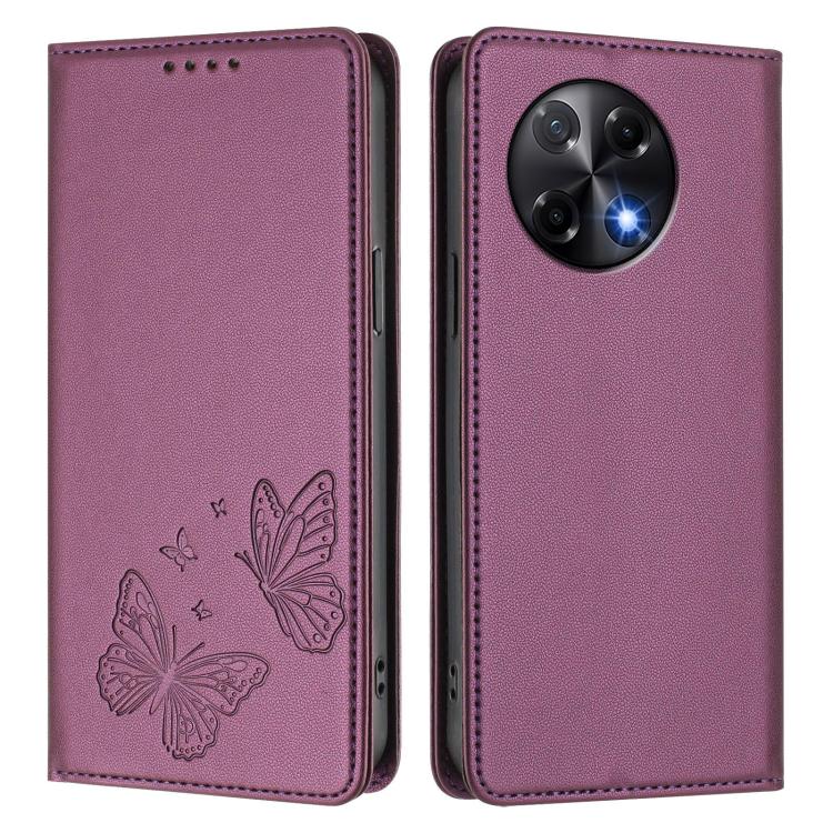 For Tecno Camon 30S / Camon 30S Pro Strong Magnetic Dual Butterfly RFID Vegan Leather Phone Case