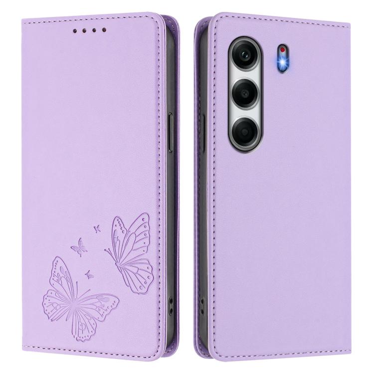 For Tecno Camon 40 Strong Magnetic Dual Butterfly RFID Vegan Leather Phone Case