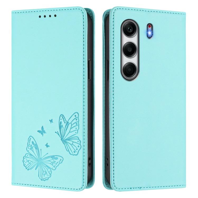 For Tecno Camon 40 Strong Magnetic Dual Butterfly RFID Vegan Leather Phone Case