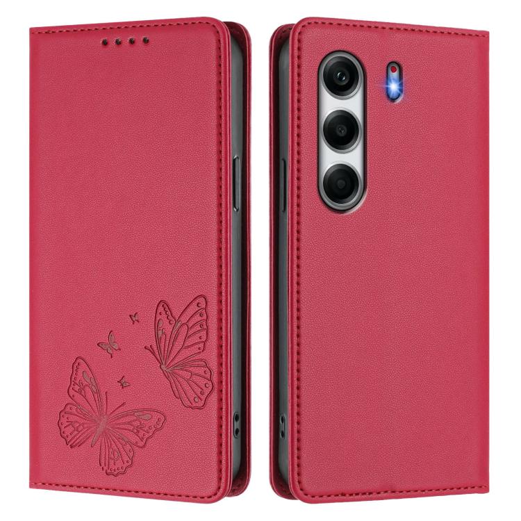 For Tecno Camon 40 Strong Magnetic Dual Butterfly RFID Vegan Leather Phone Case