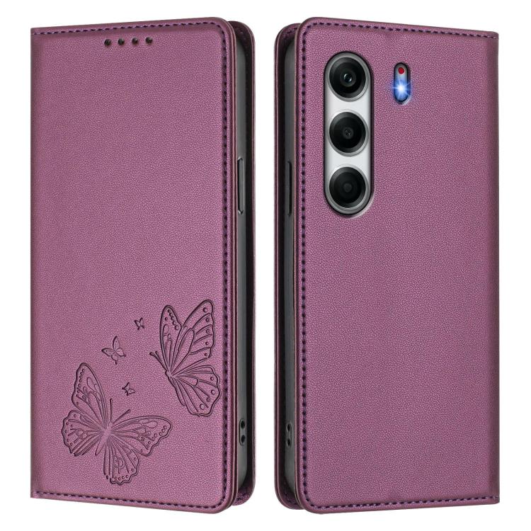 For Tecno Camon 40 Strong Magnetic Dual Butterfly RFID Vegan Leather Phone Case