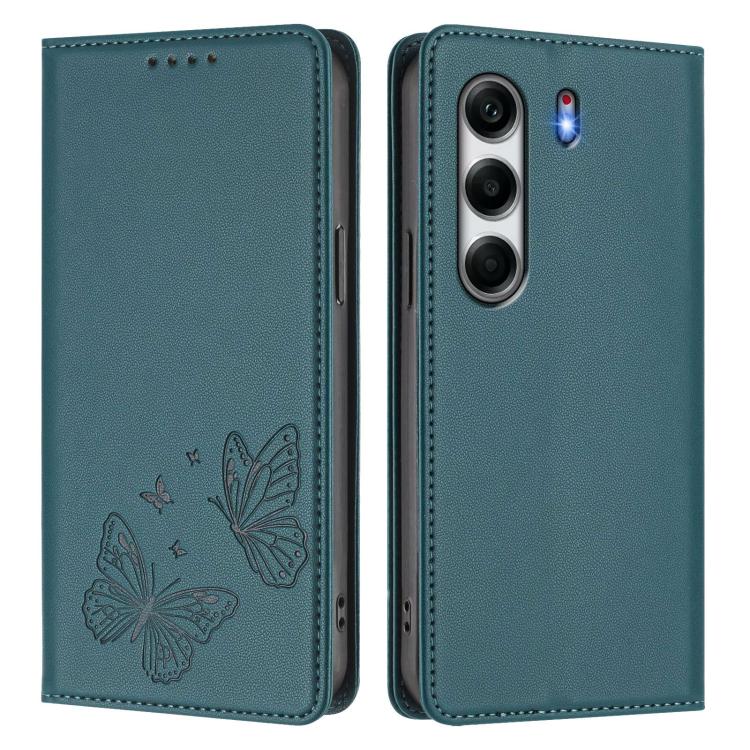 For Tecno Camon 40 Strong Magnetic Dual Butterfly RFID Vegan Leather Phone Case