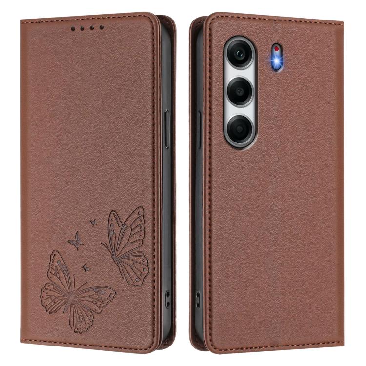 For Tecno Camon 40 Strong Magnetic Dual Butterfly RFID Vegan Leather Phone Case