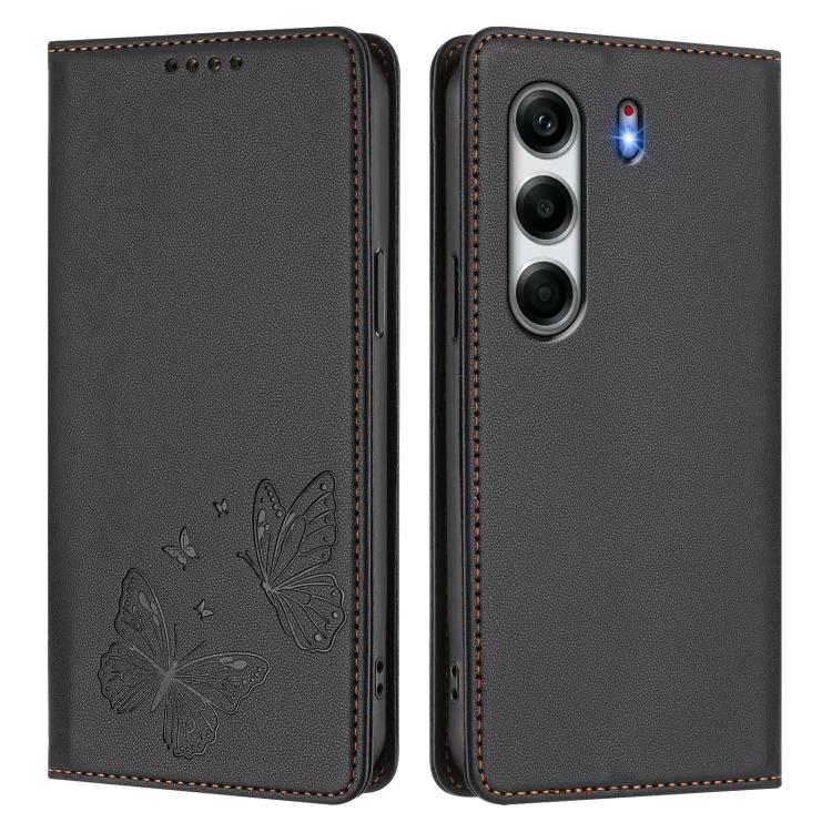For Tecno Camon 40 Strong Magnetic Dual Butterfly RFID Vegan Leather Phone Case