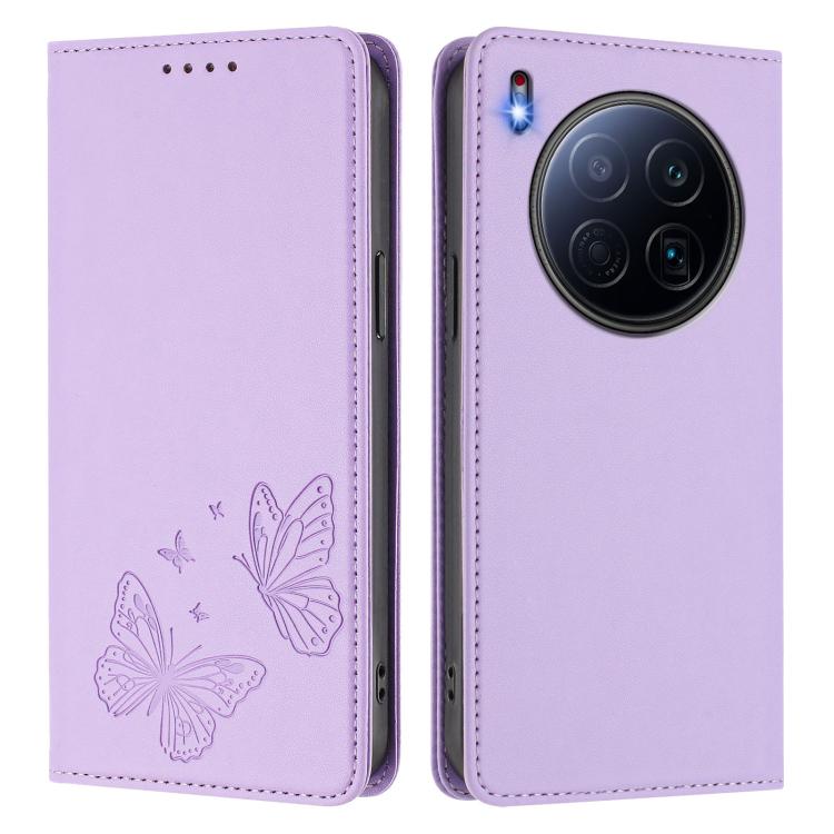 For Tecno Camon 40 Premier Strong Magnetic Dual Butterfly RFID Vegan Leather Phone Case