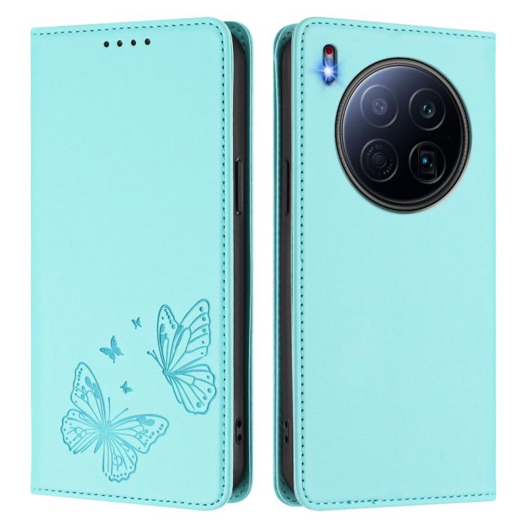 For Tecno Camon 40 Premier Strong Magnetic Dual Butterfly RFID Vegan Leather Phone Case