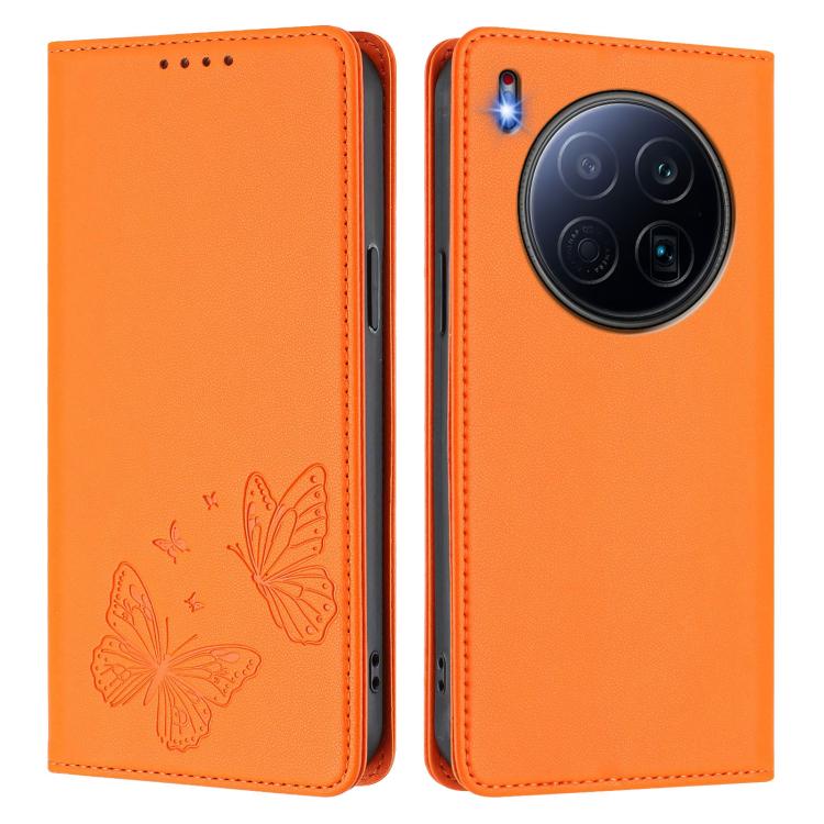 For Tecno Camon 40 Premier Strong Magnetic Dual Butterfly RFID Vegan Leather Phone Case