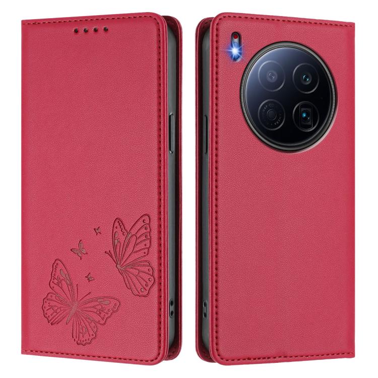 For Tecno Camon 40 Premier Strong Magnetic Dual Butterfly RFID Vegan Leather Phone Case