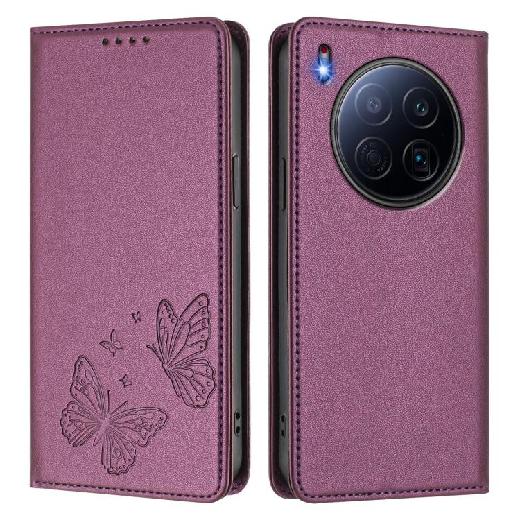 For Tecno Camon 40 Premier Strong Magnetic Dual Butterfly RFID Vegan Leather Phone Case