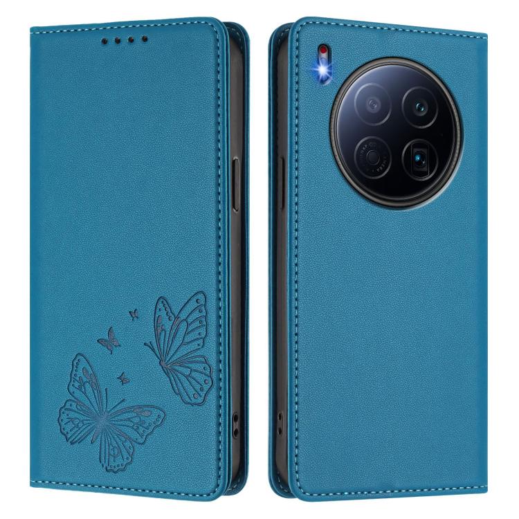 For Tecno Camon 40 Premier Strong Magnetic Dual Butterfly RFID Vegan Leather Phone Case