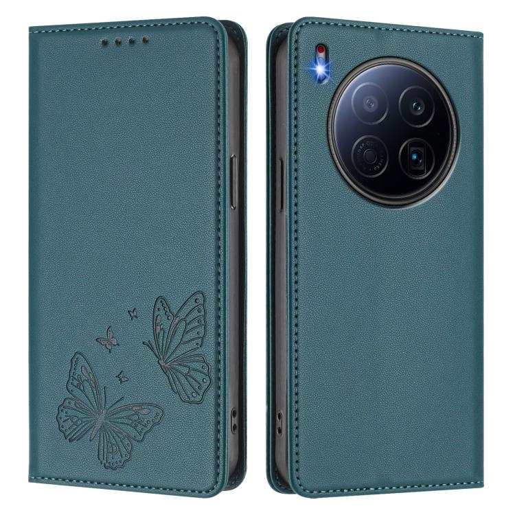For Tecno Camon 40 Premier Strong Magnetic Dual Butterfly RFID Vegan Leather Phone Case