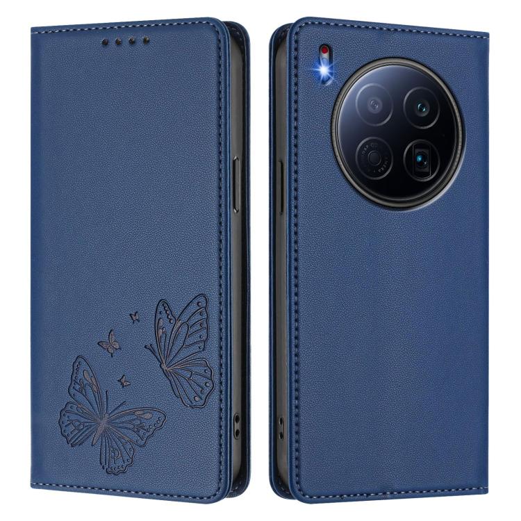 For Tecno Camon 40 Premier Strong Magnetic Dual Butterfly RFID Vegan Leather Phone Case