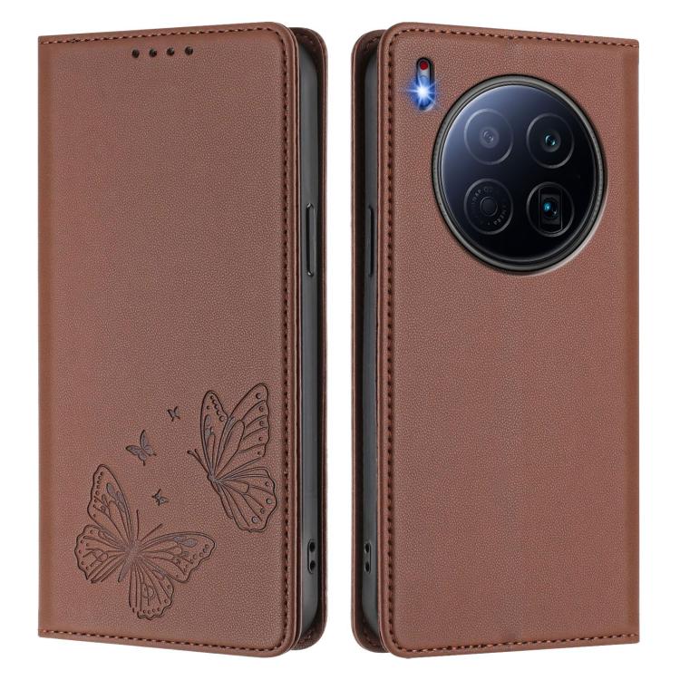 For Tecno Camon 40 Premier Strong Magnetic Dual Butterfly RFID Vegan Leather Phone Case