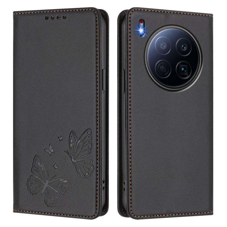 For Tecno Camon 40 Premier Strong Magnetic Dual Butterfly RFID Vegan Leather Phone Case