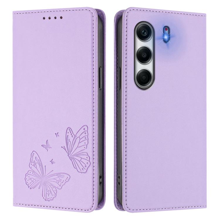 For Tecno Camon 40 Pro 4G Strong Magnetic Dual Butterfly RFID Vegan Leather Phone Case
