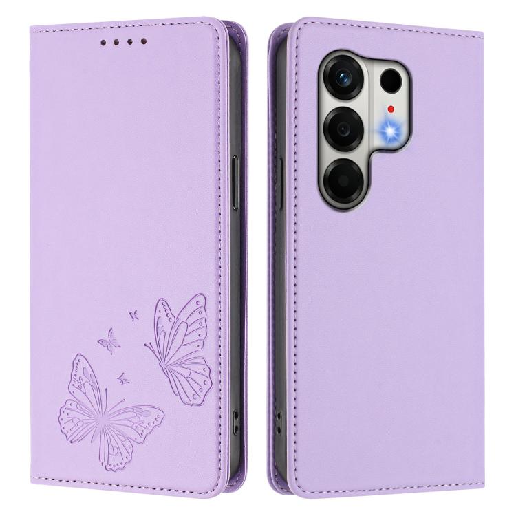 For Tecno Camon 50 4G Strong Magnetic Dual Butterfly RFID Vegan Leather Phone Case