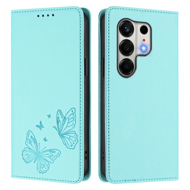 For Tecno Camon 50 4G Strong Magnetic Dual Butterfly RFID Vegan Leather Phone Case