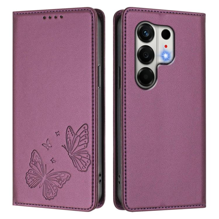 For Tecno Camon 50 4G Strong Magnetic Dual Butterfly RFID Vegan Leather Phone Case