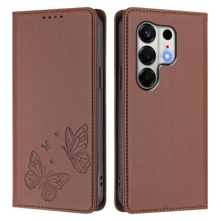 For Tecno Camon 50 4G Strong Magnetic Dual Butterfly RFID Vegan Leather Phone Case