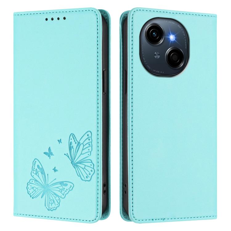 For Tecno Pop 9 4G / Spark Go 1 / Spark Go 1S Strong Magnetic Dual Butterfly RFID Vegan Leather Phone Case