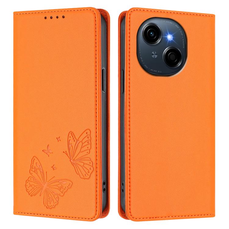 For Tecno Pop 9 4G / Spark Go 1 / Spark Go 1S Strong Magnetic Dual Butterfly RFID Vegan Leather Phone Case