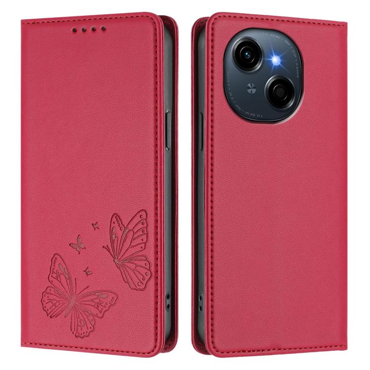 For Tecno Pop 9 4G / Spark Go 1 / Spark Go 1S Strong Magnetic Dual Butterfly RFID Vegan Leather Phone Case