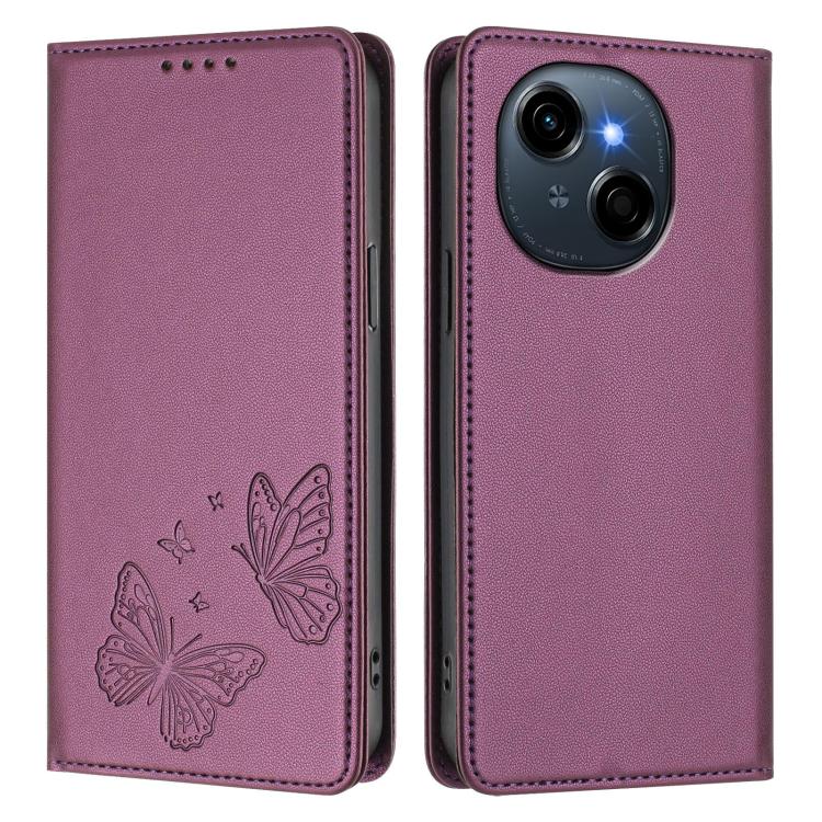 For Tecno Pop 9 4G / Spark Go 1 / Spark Go 1S Strong Magnetic Dual Butterfly RFID Vegan Leather Phone Case