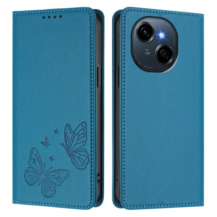 For Tecno Pop 9 4G / Spark Go 1 / Spark Go 1S Strong Magnetic Dual Butterfly RFID Vegan Leather Phone Case