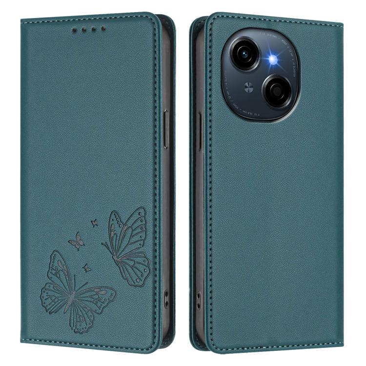 For Tecno Pop 9 4G / Spark Go 1 / Spark Go 1S Strong Magnetic Dual Butterfly RFID Vegan Leather Phone Case