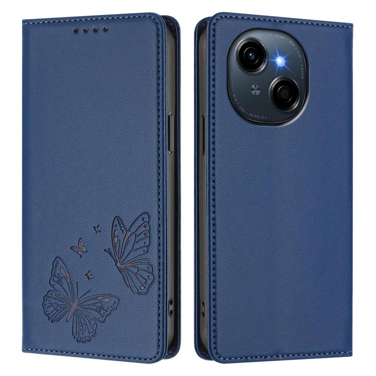 For Tecno Pop 9 4G / Spark Go 1 / Spark Go 1S Strong Magnetic Dual Butterfly RFID Vegan Leather Phone Case