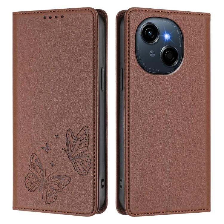 For Tecno Pop 9 4G / Spark Go 1 / Spark Go 1S Strong Magnetic Dual Butterfly RFID Vegan Leather Phone Case