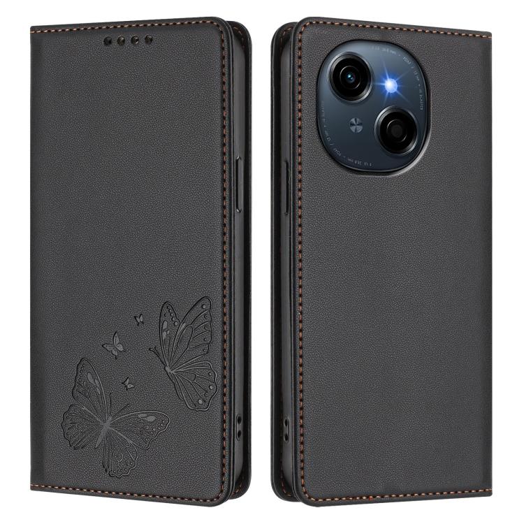 For Tecno Pop 9 4G / Spark Go 1 / Spark Go 1S Strong Magnetic Dual Butterfly RFID Vegan Leather Phone Case