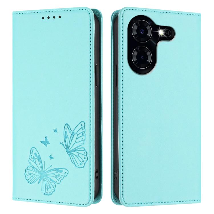 For Tecno Pova 5 4G Strong Magnetic Dual Butterfly RFID Vegan Leather Phone Case