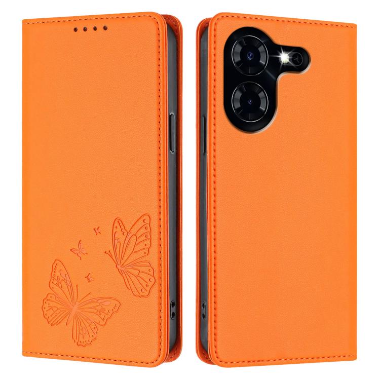 For Tecno Pova 5 4G Strong Magnetic Dual Butterfly RFID Vegan Leather Phone Case