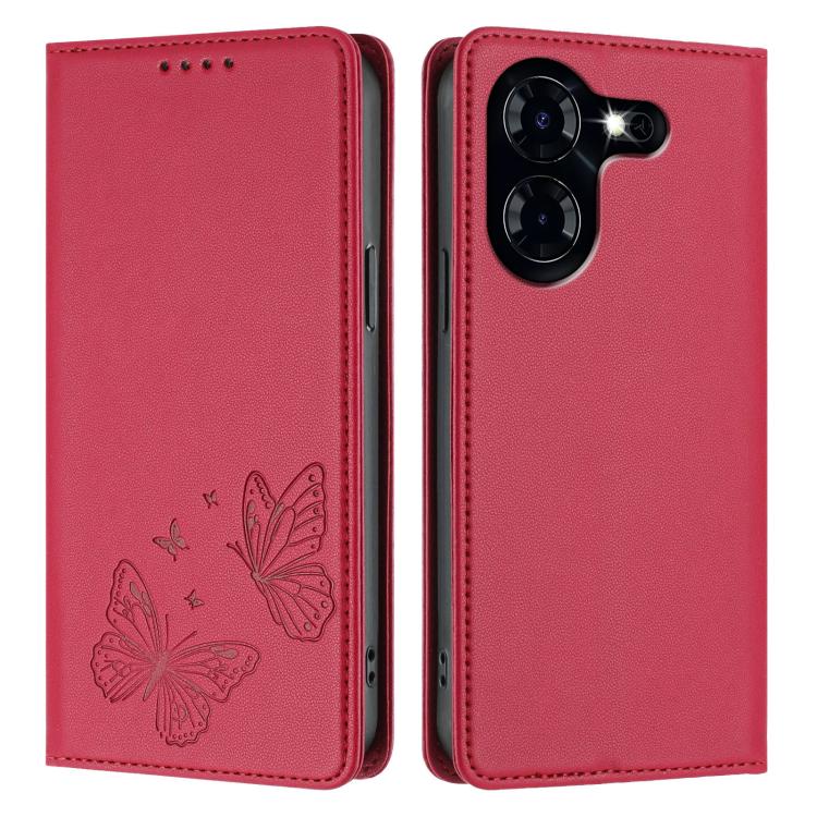 For Tecno Pova 5 4G Strong Magnetic Dual Butterfly RFID Vegan Leather Phone Case