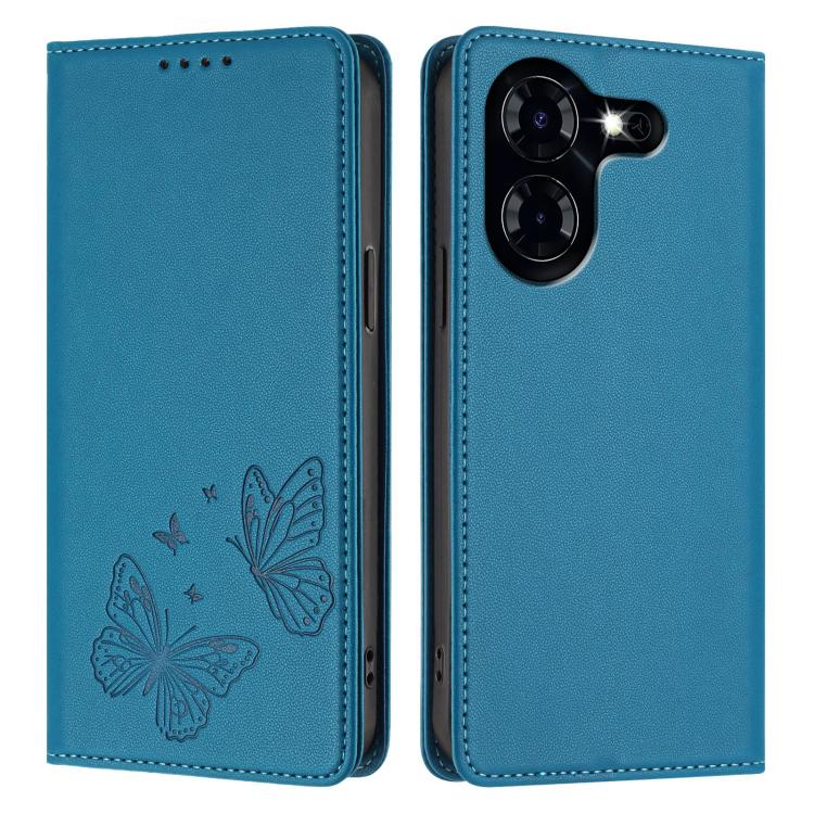 For Tecno Pova 5 4G Strong Magnetic Dual Butterfly RFID Vegan Leather Phone Case