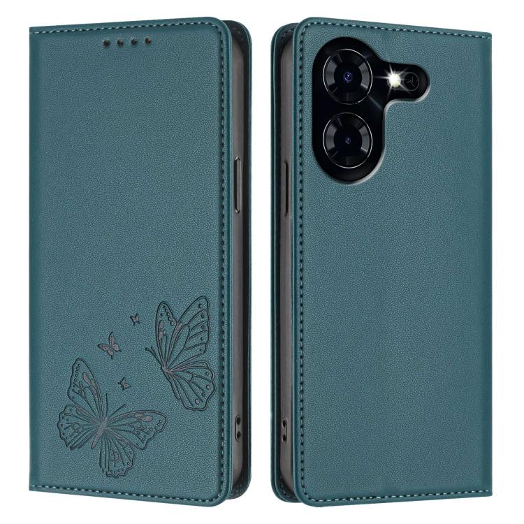For Tecno Pova 5 4G Strong Magnetic Dual Butterfly RFID Vegan Leather Phone Case