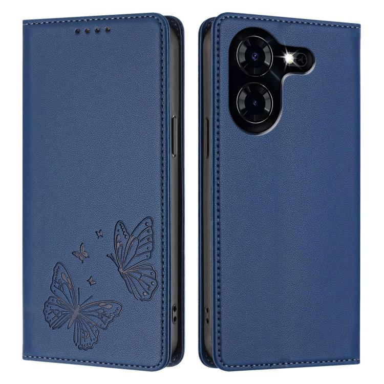 For Tecno Pova 5 4G Strong Magnetic Dual Butterfly RFID Vegan Leather Phone Case