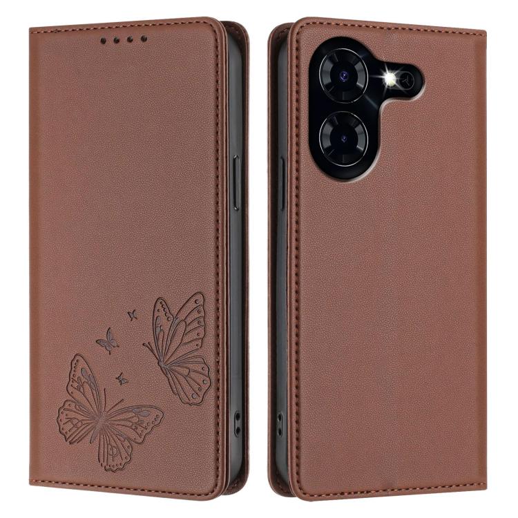 For Tecno Pova 5 4G Strong Magnetic Dual Butterfly RFID Vegan Leather Phone Case