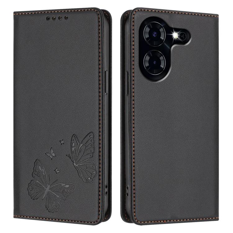 For Tecno Pova 5 4G Strong Magnetic Dual Butterfly RFID Vegan Leather Phone Case