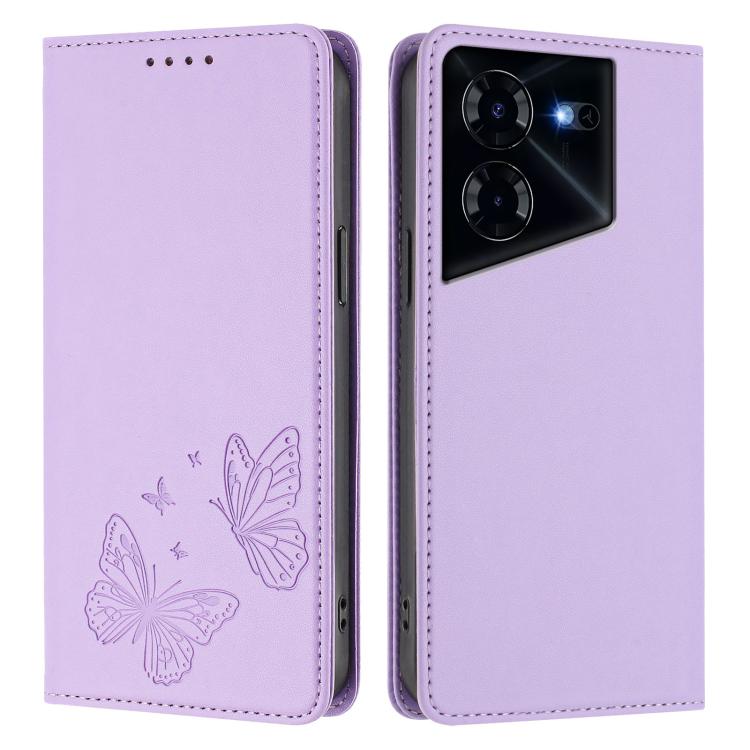 For Tecno Pova 5 Pro Strong Magnetic Dual Butterfly RFID Vegan Leather Phone Case