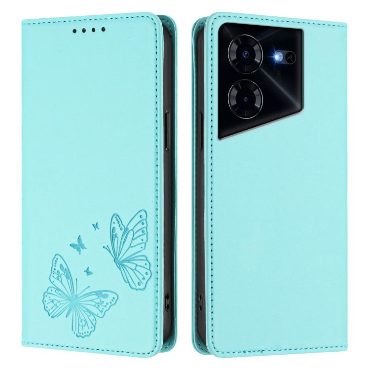 For Tecno Pova 5 Pro Strong Magnetic Dual Butterfly RFID Vegan Leather Phone Case