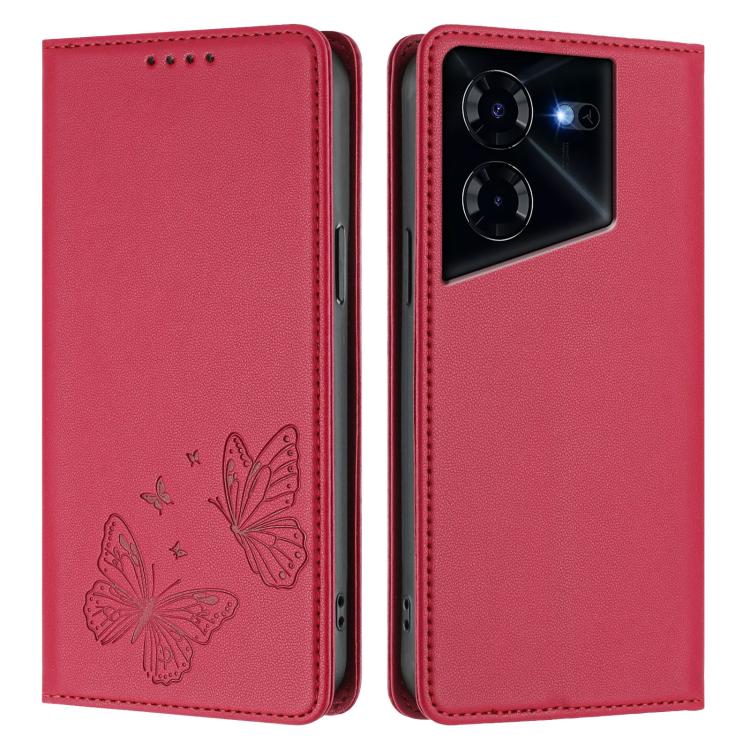 For Tecno Pova 5 Pro Strong Magnetic Dual Butterfly RFID Vegan Leather Phone Case