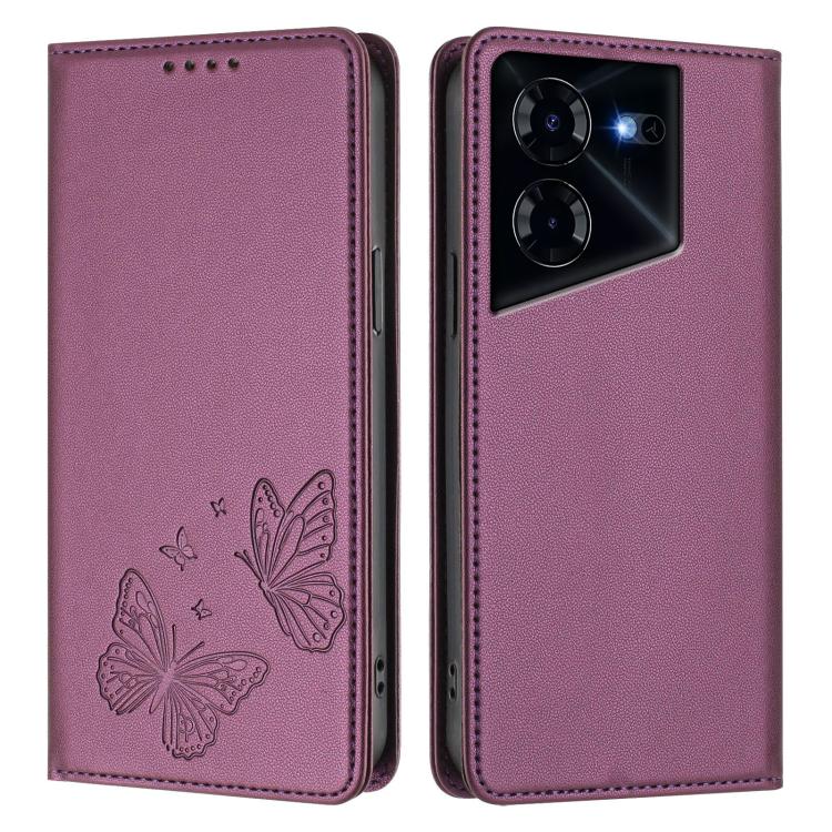 For Tecno Pova 5 Pro Strong Magnetic Dual Butterfly RFID Vegan Leather Phone Case